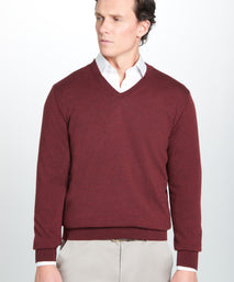Burgundy Merino Wool V-Neck Sweater
