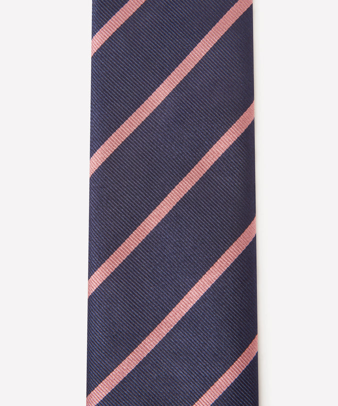 Navy & Pink Single Stripe Silk Woven Tie