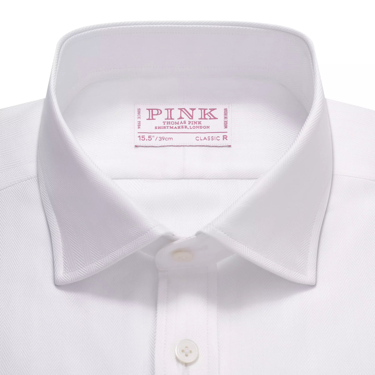 White Classic Fit Double Cuff Twill Herringbone Formal Shirt