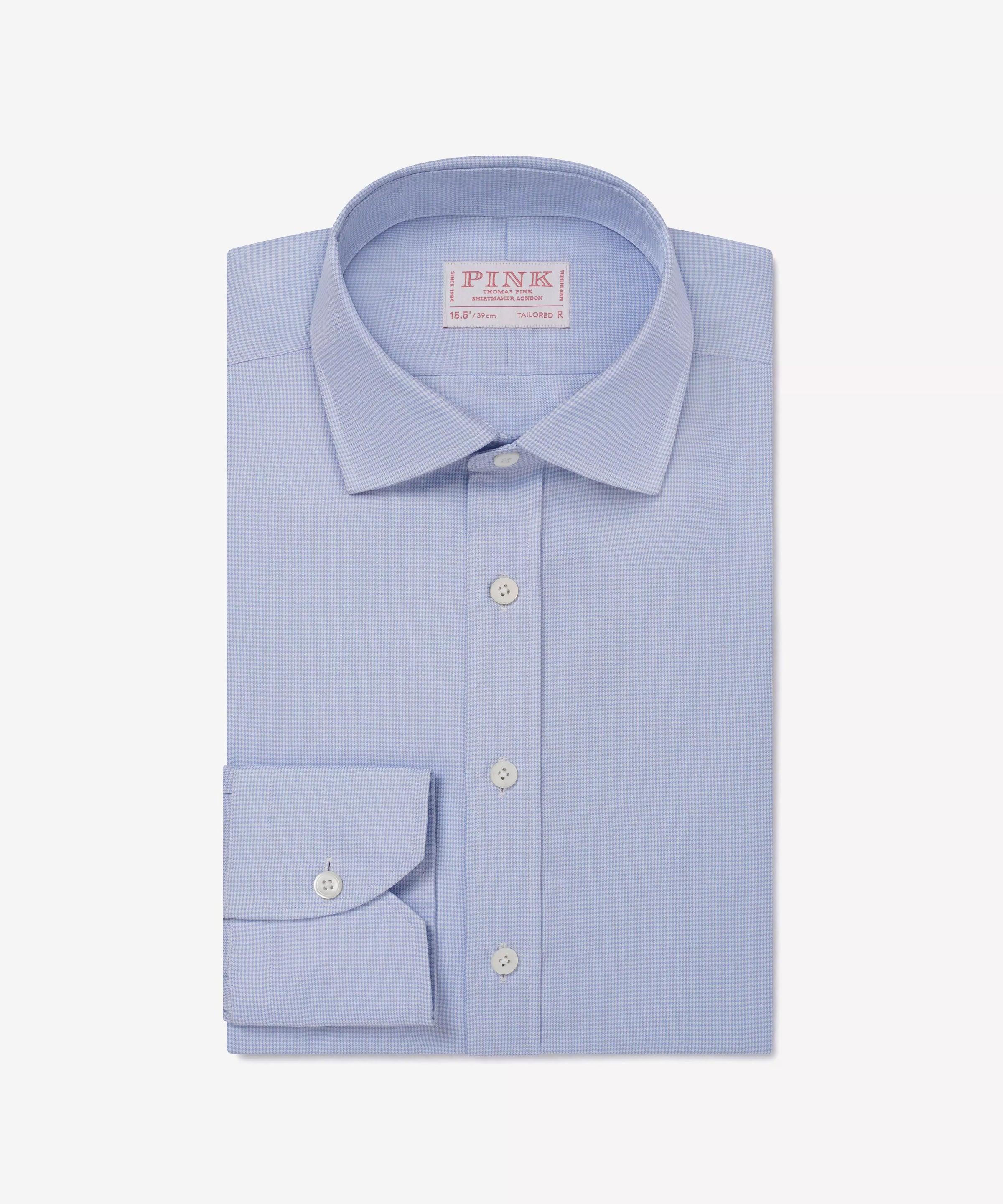 Blue & White Tailored Fit Formal Micro Puppytooth Shirt