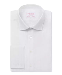 White Classic Fit Double Cuff Tonal Barre Stripe Formal Shirt