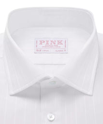 White Classic Fit Double Cuff Tonal Barre Stripe Formal Shirt