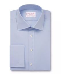 Pale Blue & White Tailored Fit Double Cuff Puppytooth Formal Shirt