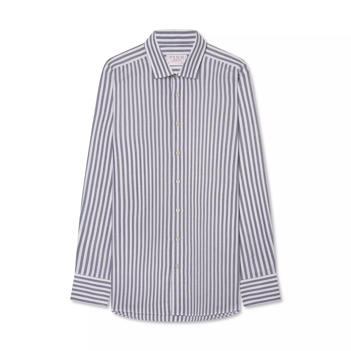 Navy Blue & White Classic Fit Smart Casual Striped Oxford Shirt